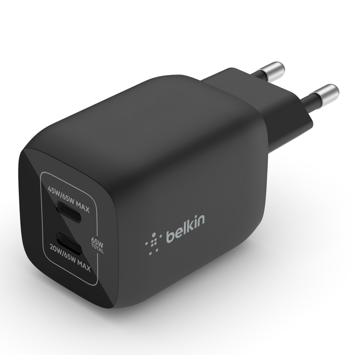 Chargeur secteur double port USB-C&reg; GaN avec technologie PPS 65 W, Noir, hi-res